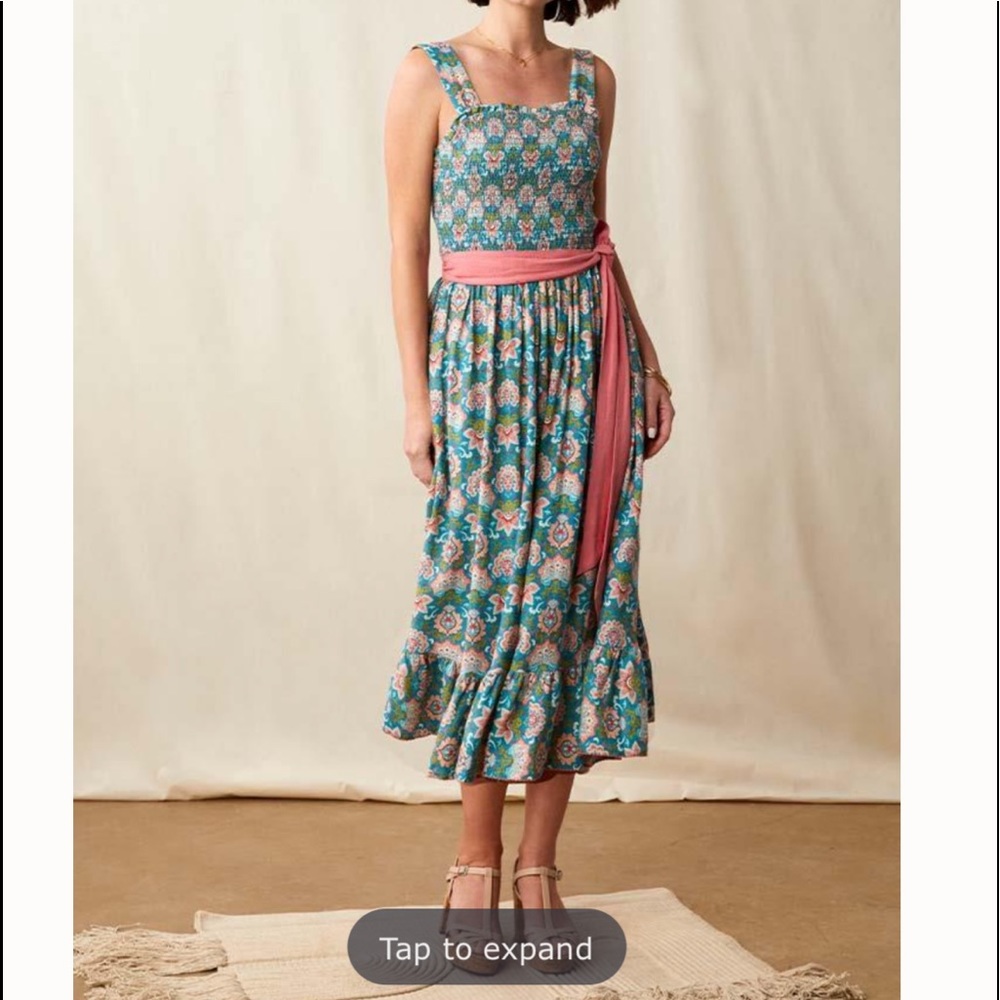 Hummingbird Mother's Day Smocked Neck Midi Dress